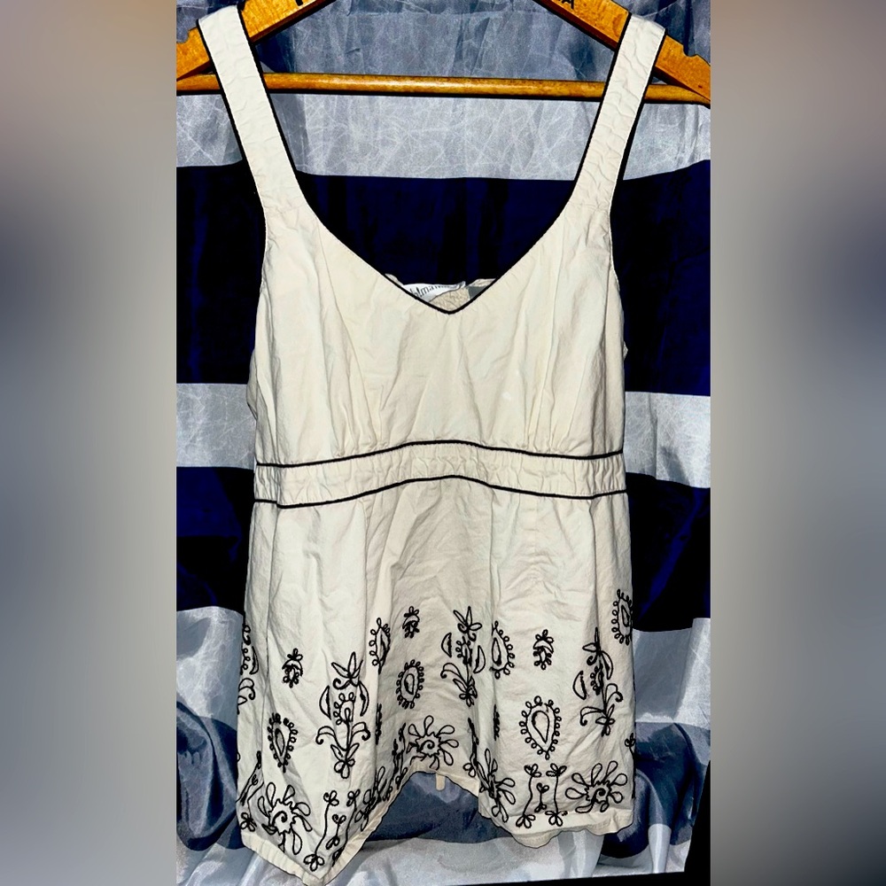 Maternity Tank Blouse With Adjustable Button Straps, Back Tie And Boho Stitch